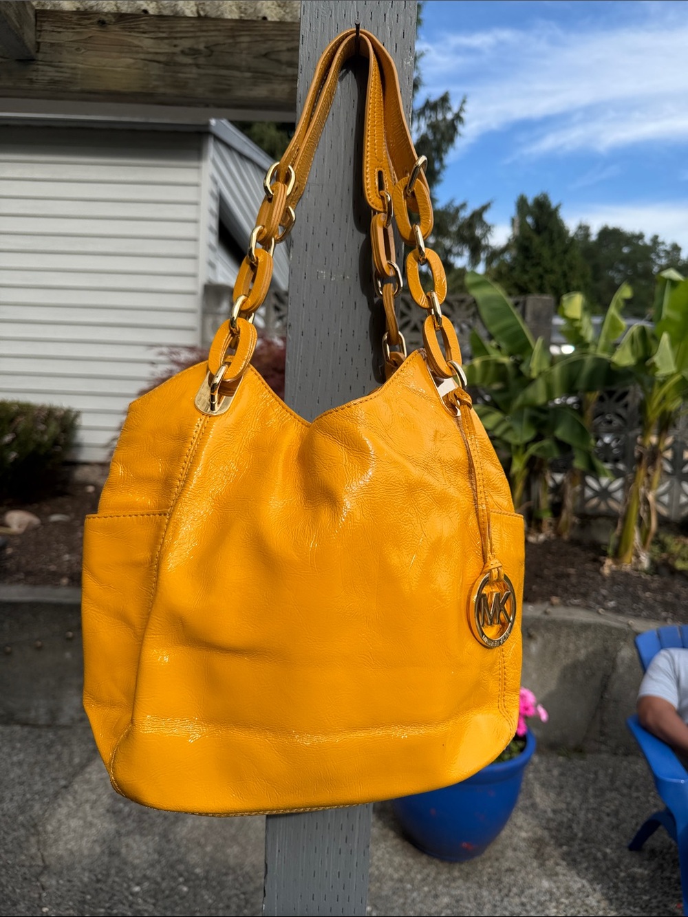 Michael Kors Bright Yellow/goldenrod Leather Chain-Link Shoulder Bag